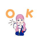 ピンク髪の女の子のスタンプ（個別スタンプ：1）