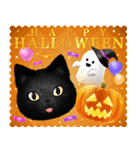 黒猫のハロウィン*かぼちゃとおばけ（個別スタンプ：1）