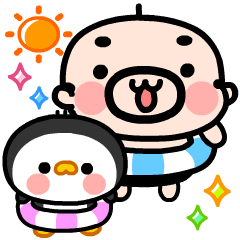 [LINEスタンプ] 動く！おやじ君とペンギンちゃんの夏が来た